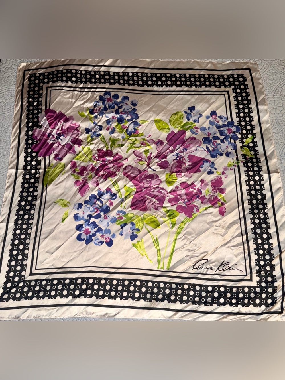 Anne Klein Floral Scarf in White, Purple, Blue, Green, Black
